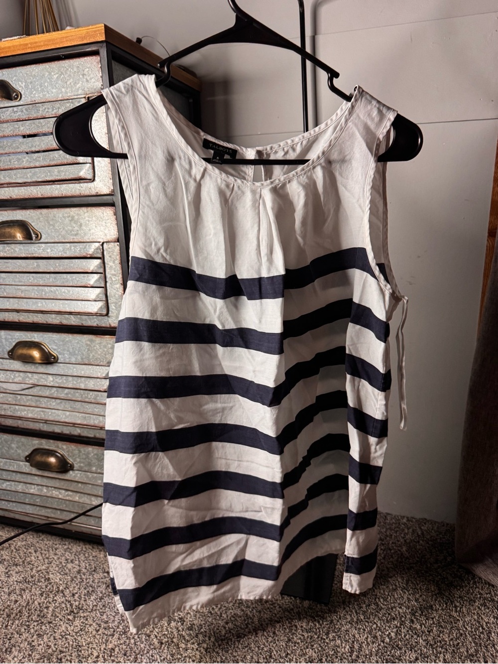 Talbots White & Navy Striped Sleeveless Top